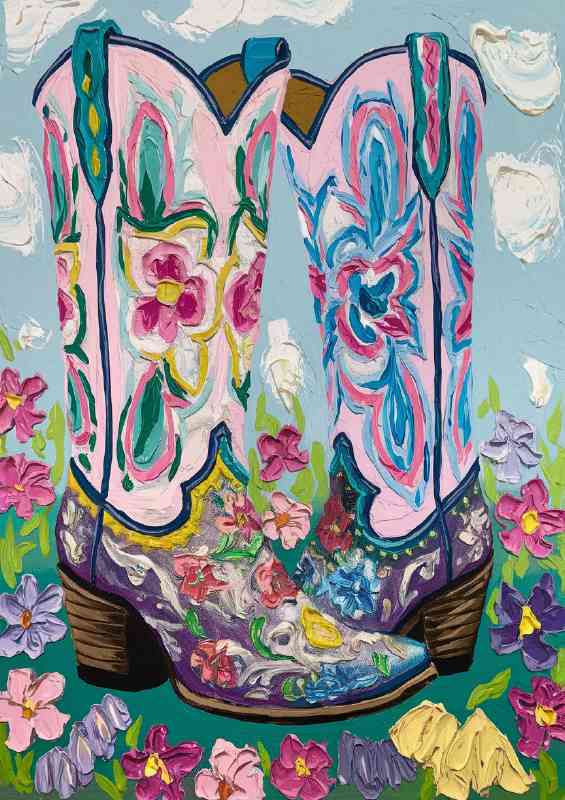 Painted decorated walking boots