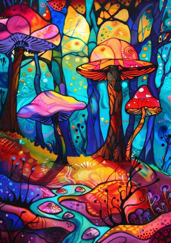 Stained glass magic mushrooms