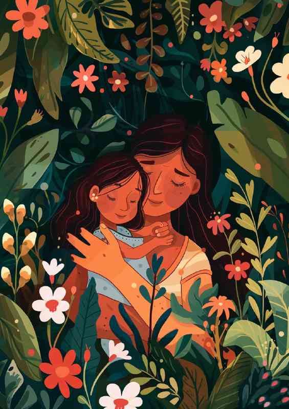 A Mother embracing her daughter in the forest | Metal Poster