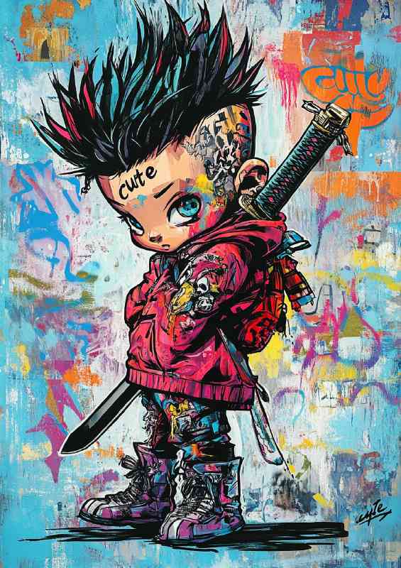 A Punk kid with tatoos and swords | Metal Poster