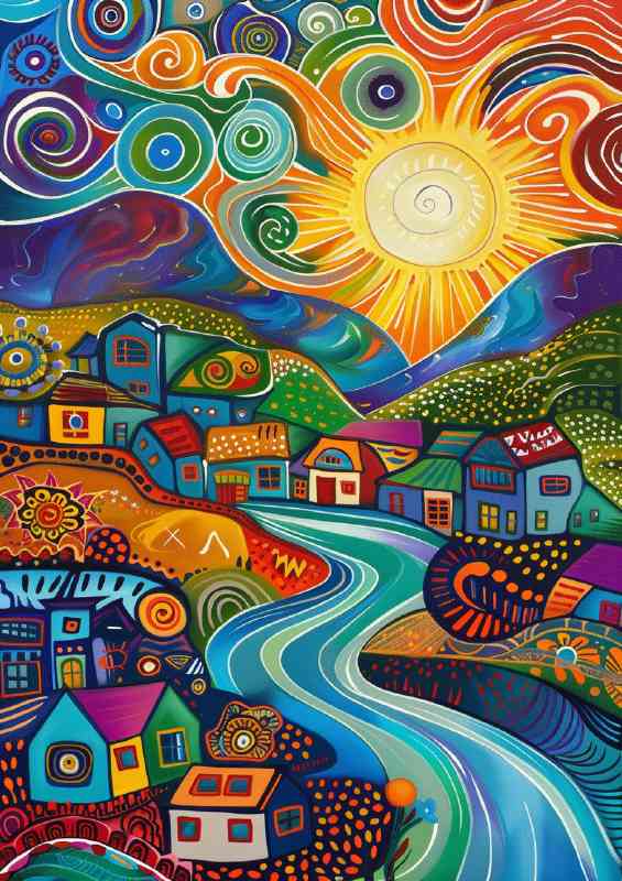 Art deco painting Village