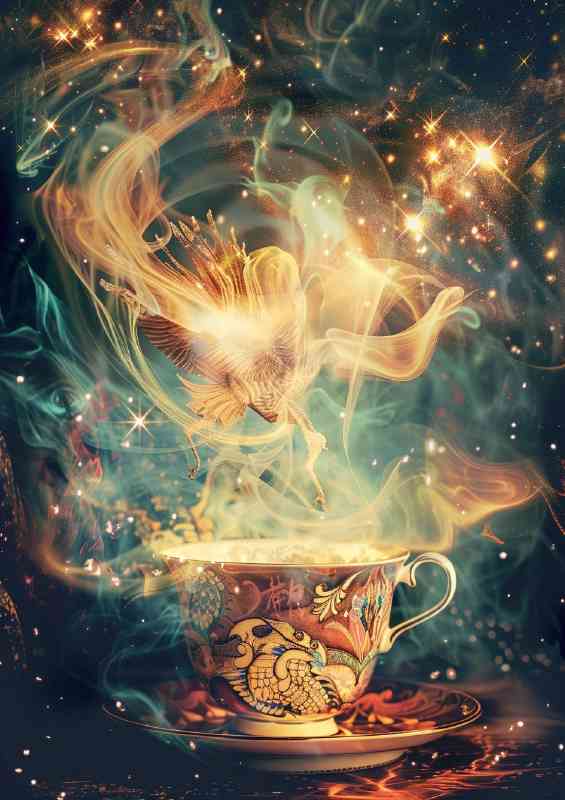 Beautiful ornate tea cup filled with swirling magic