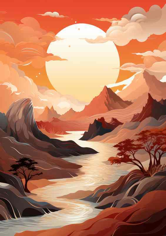 Surreal Mountains And River Art
