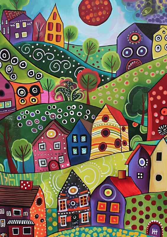 Cityscape houses in a magical village