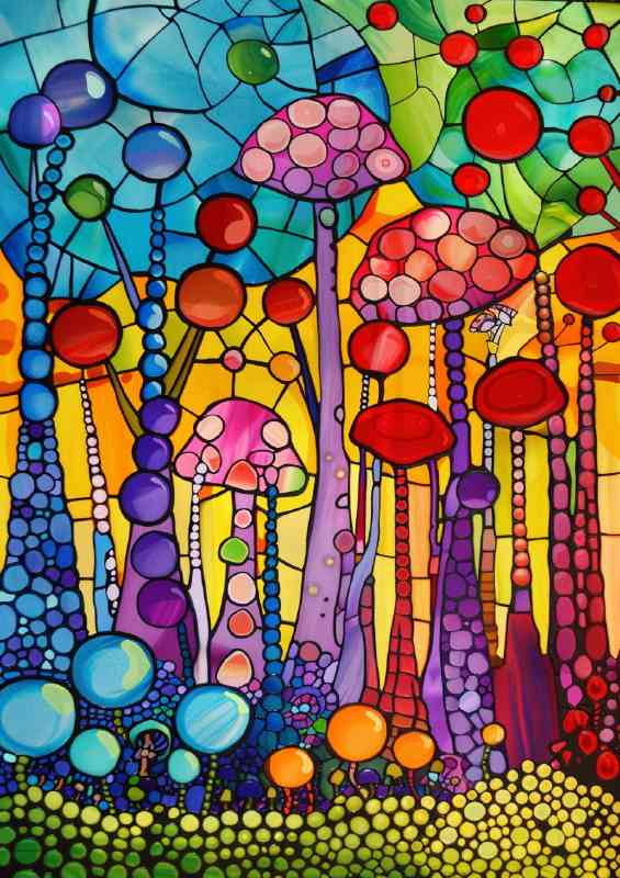 Colourful stained glass style painted trees