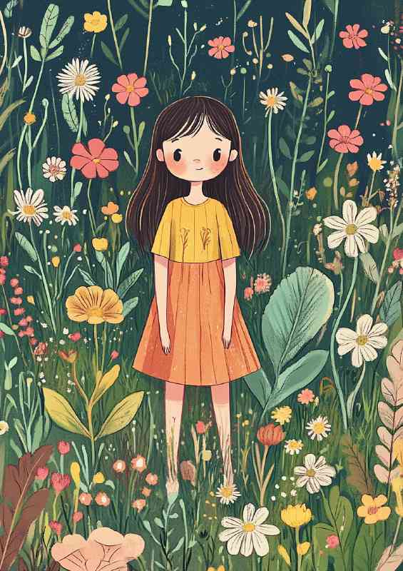 Cute girl among the folwers