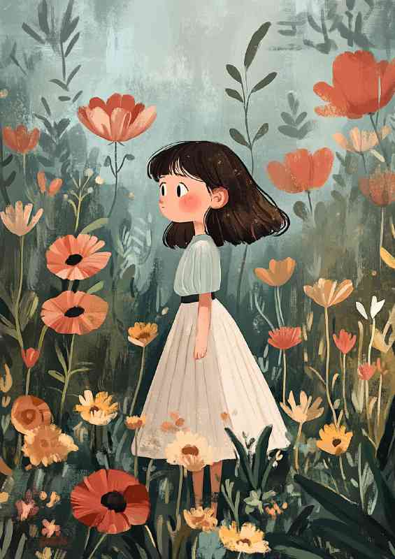 Flower garden with a girl standing