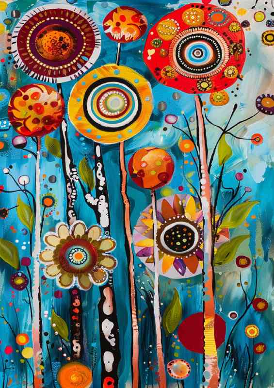 Giant flowers on a circle painted style