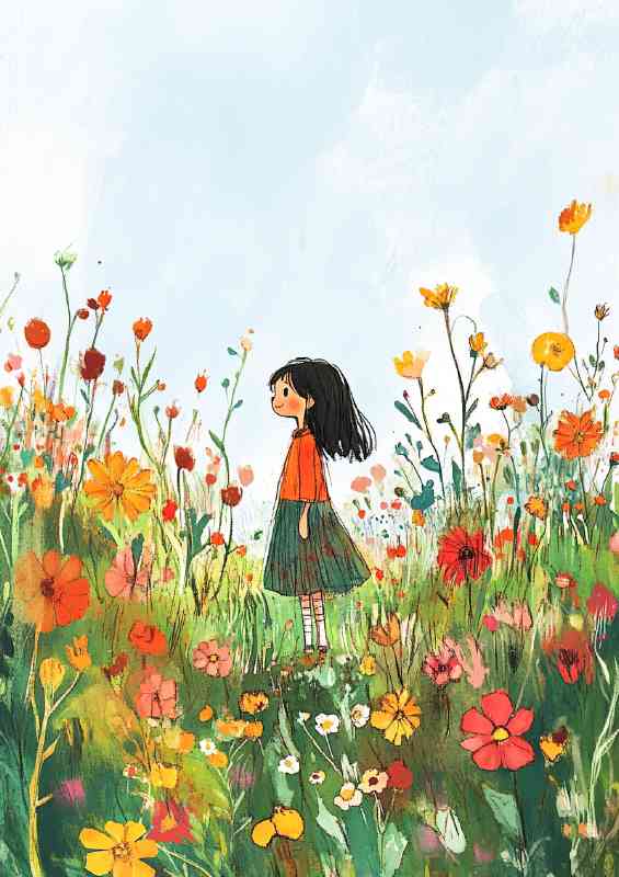 Girl standing the flower garden art