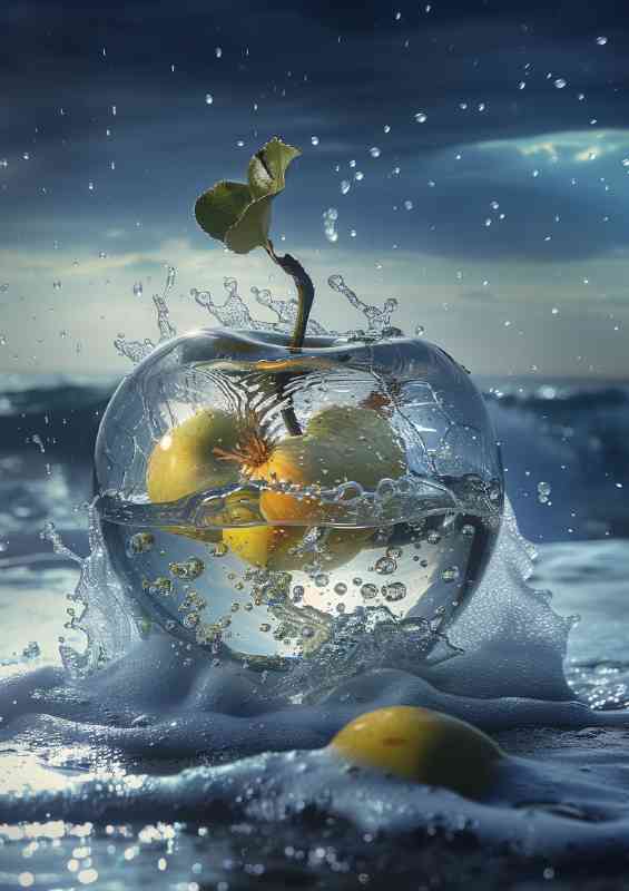 Glass apples in apples in water