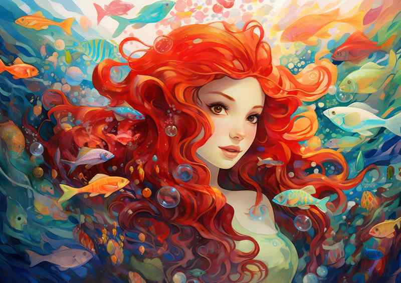The Mermaid InThe Water Surrounded By Fish