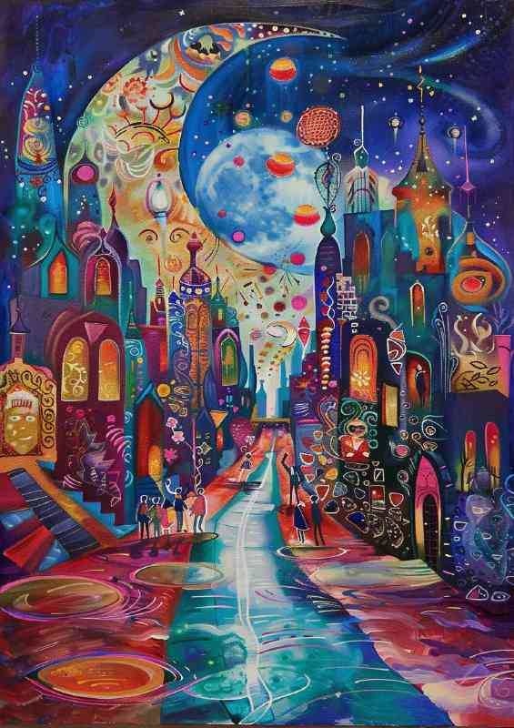 Moon rising in the village street