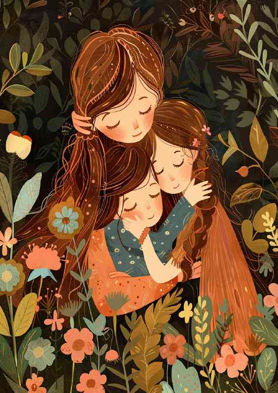 Mother and her kids loving family