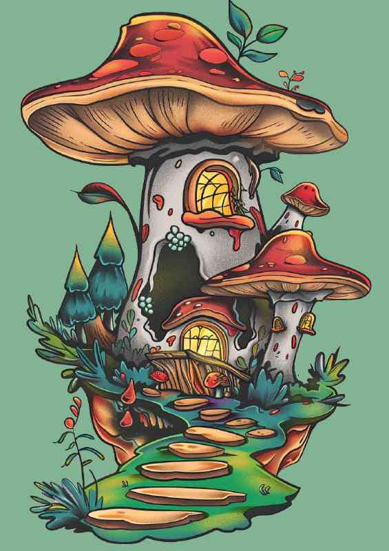 Mushroom forest with stepping stones