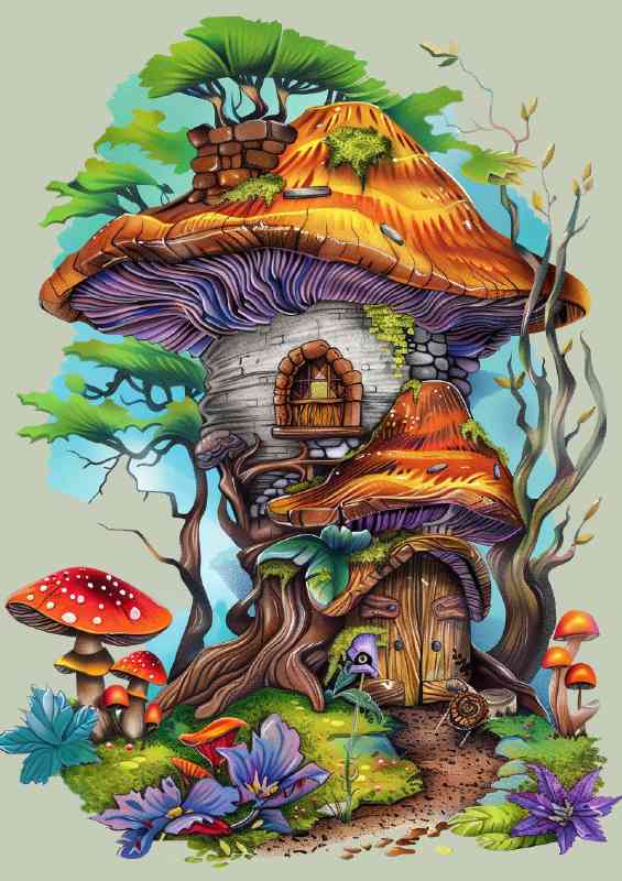Mushroom house in the forest two levels