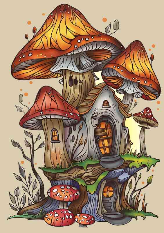 Mushroom house in the woods