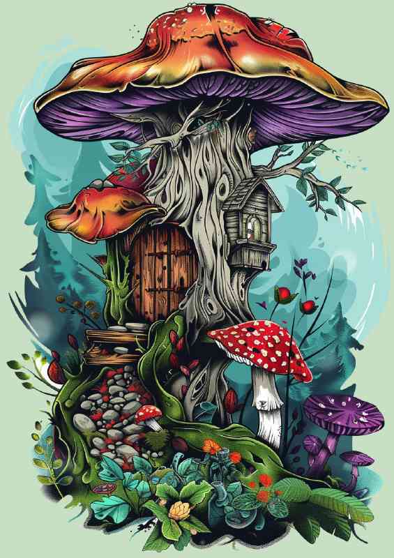 Mushroom house with the big wooden door