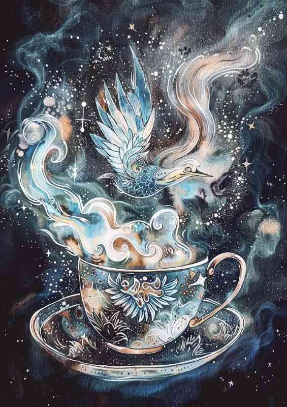 Ornate tea cup filled with swirling magic