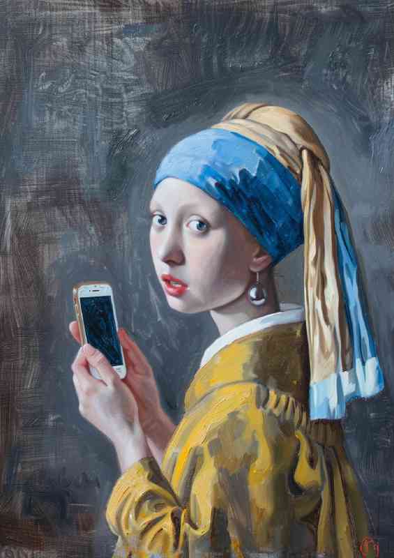 Painting girl with the mobile phone