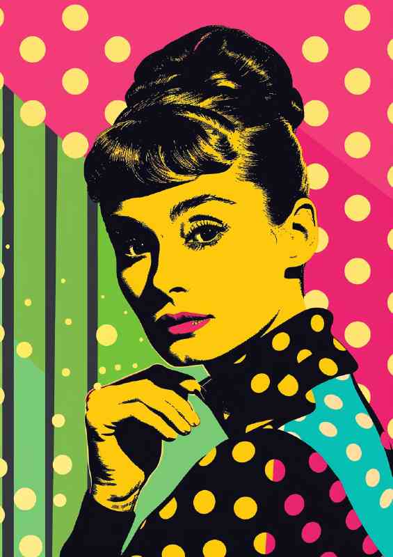 Pop art Audrey Hepburn polka dot background