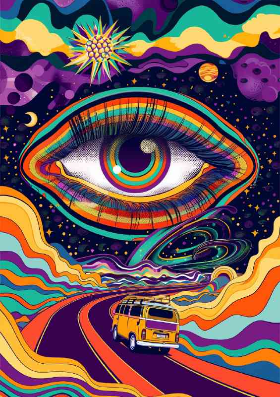 Psychedelic an eye with rainbow