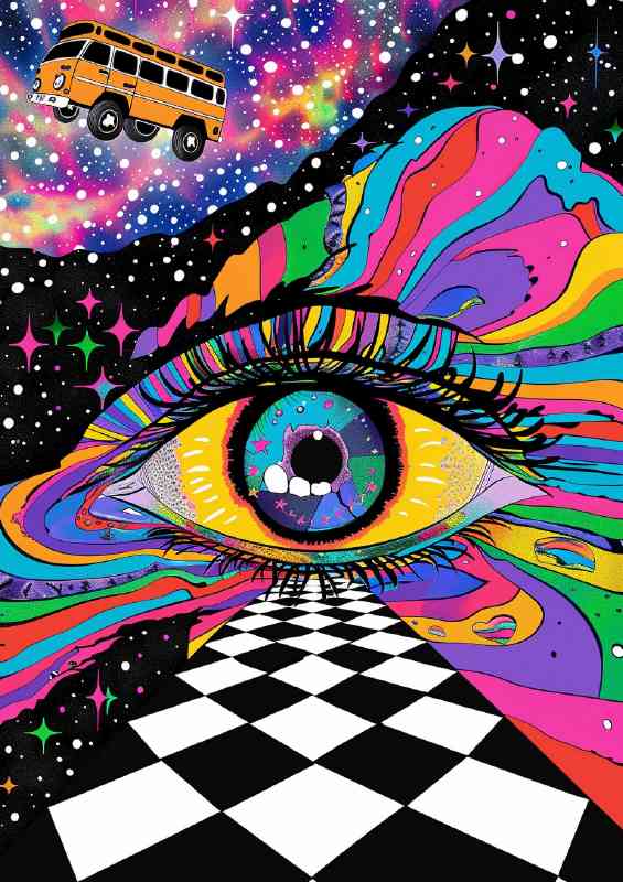 Psychedelic eye black and white checkerboard