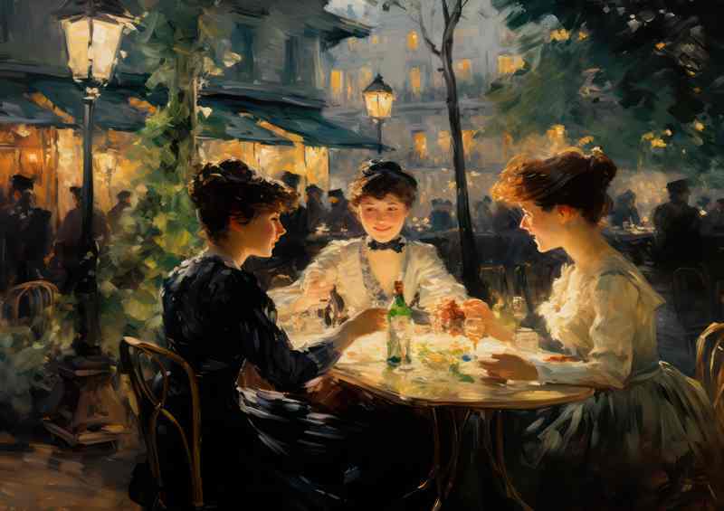 Evening Elegance at a Quaint French Cafe