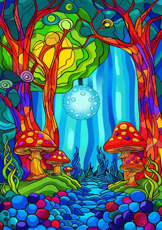 Psychedelic stained glass style trees