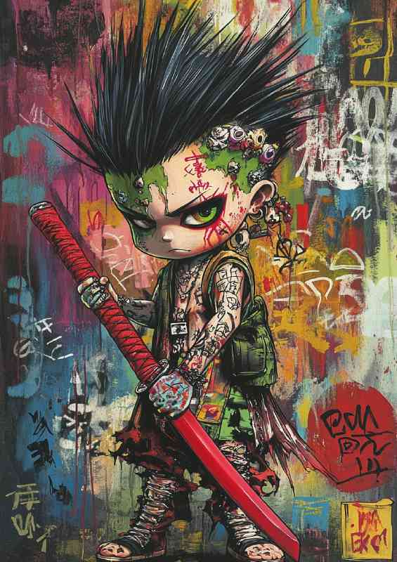 Samurai manga boy with sword