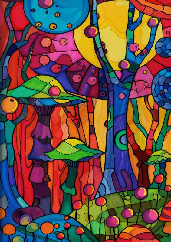 Stained glass mushroom tall trees