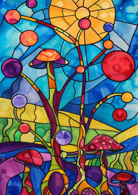 Stained glass painted trees