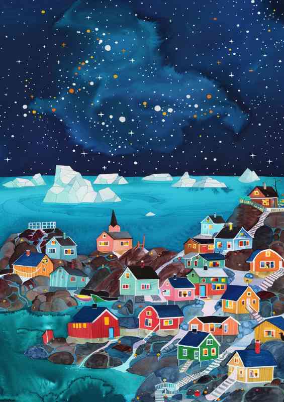 Stunning illustration of a traditional Inuit village