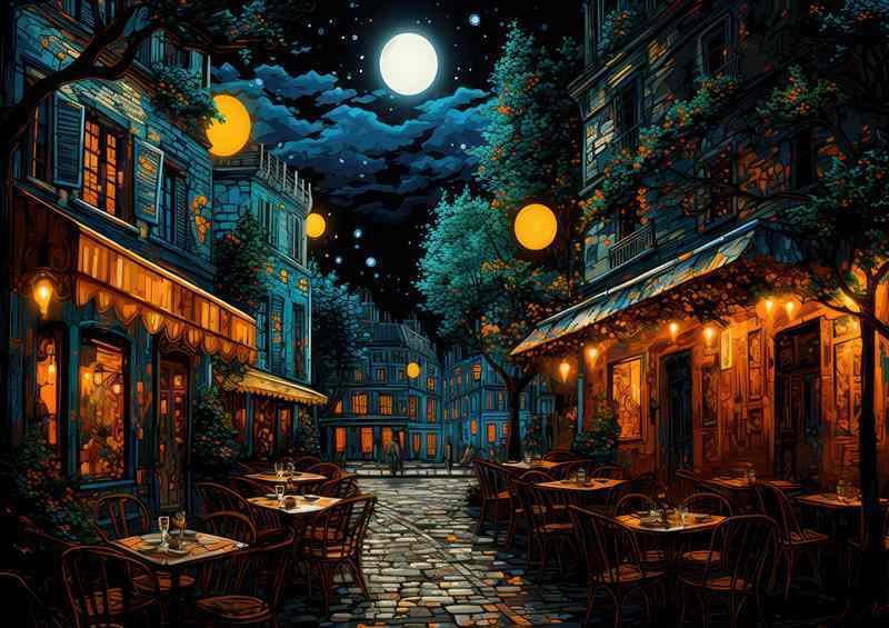 Mellow Moonlight Bathes the Serene Midnight Cafe