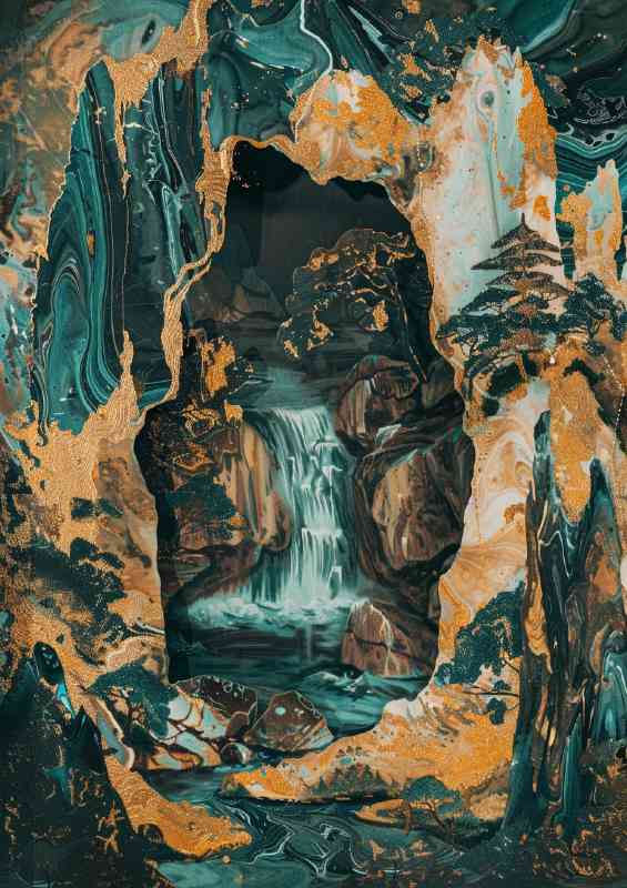 Teal and marble background waterfall