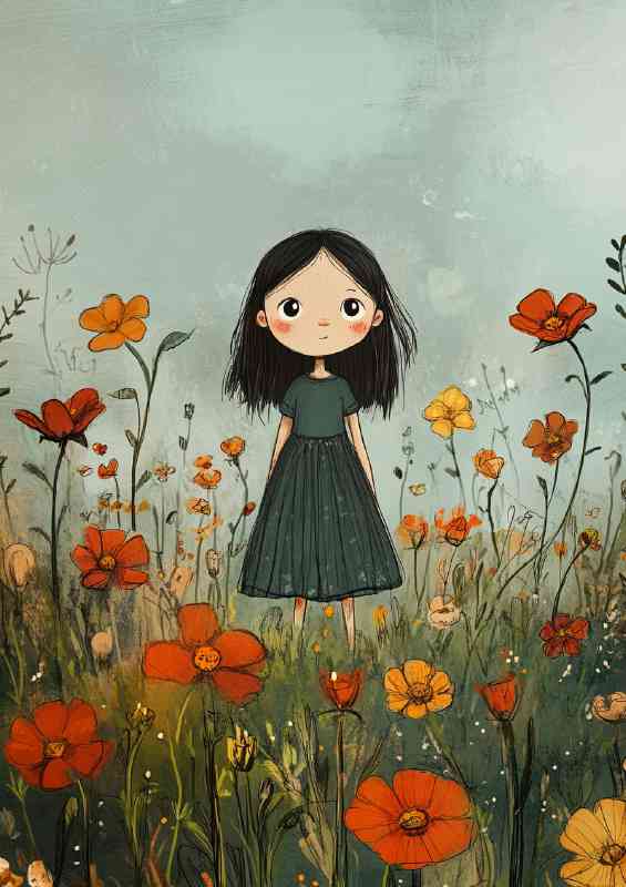 The flower garden and the little girl