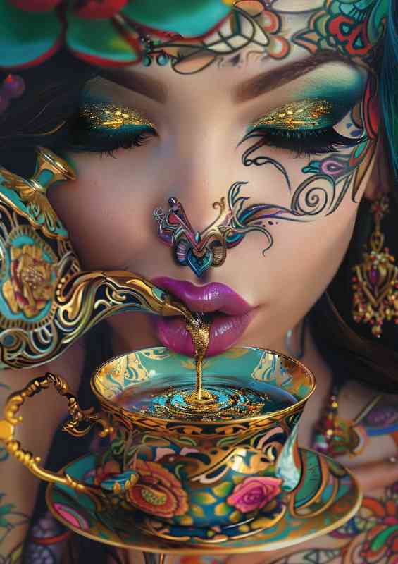 The tattoed lady drinking tea