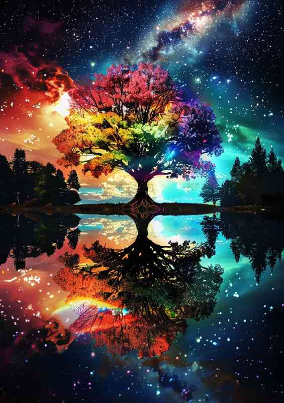 Tree of life with woodland and lake