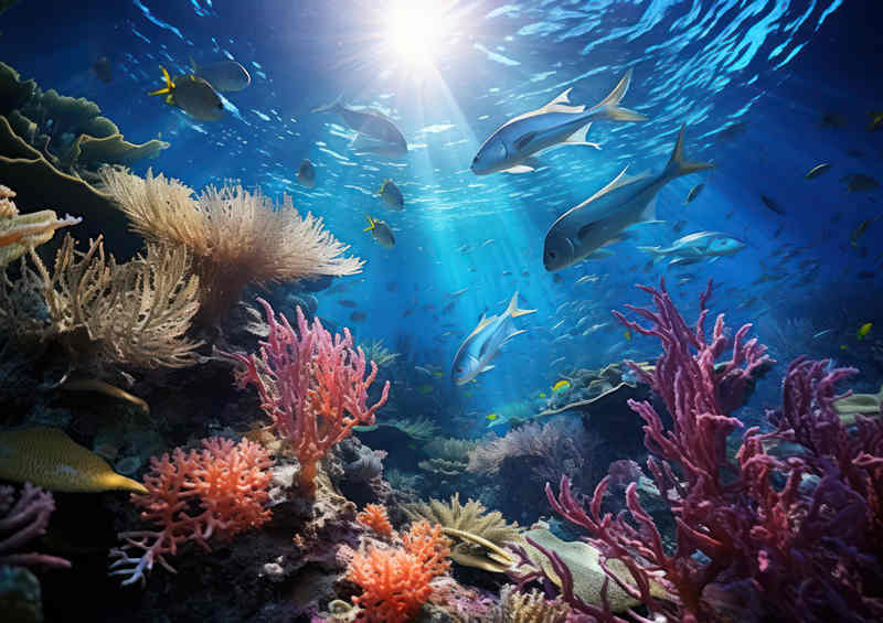 Fish swimming around the coral bed