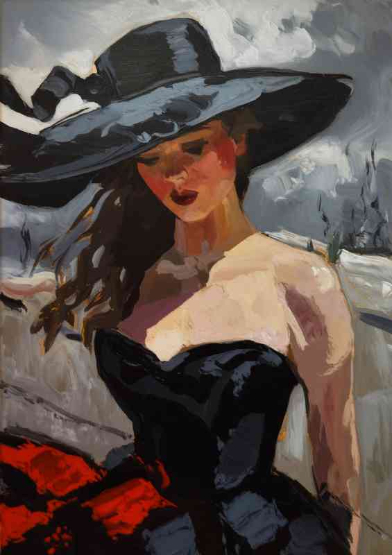 An impressionistic painting of a woman wearing a black outfit
