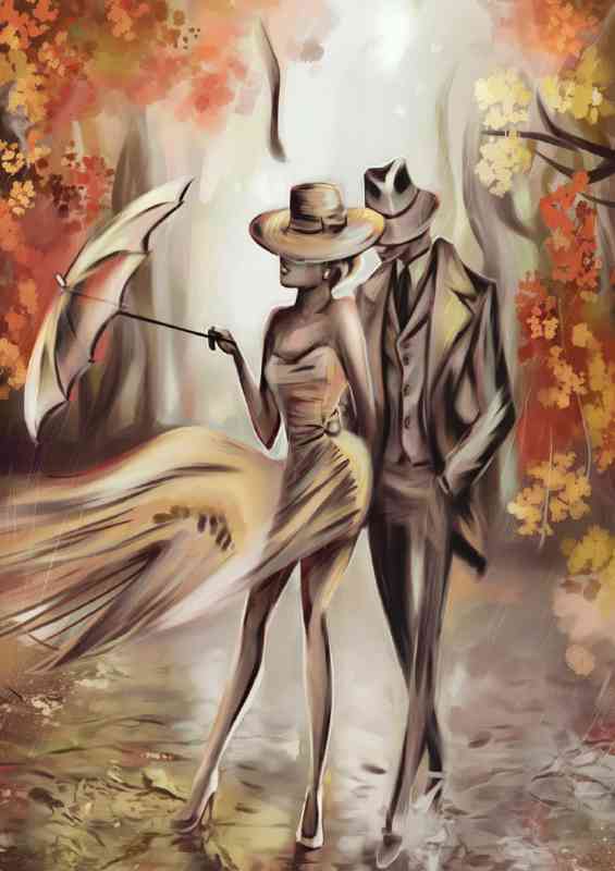 Romantic couple in the blustry wind in autumn