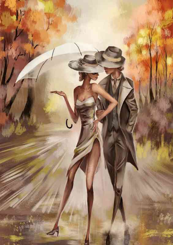 Romantic couple park walking