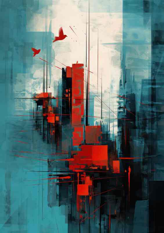 Abstract of a city style with birds flying