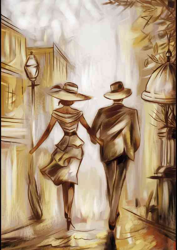Romantic scene set in an urban environment