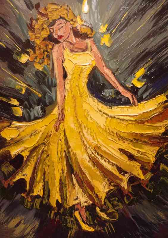 Vibrant yellow dress painted style