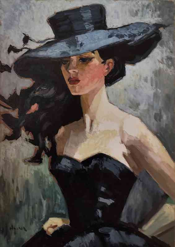 Woman in a black dress painted style