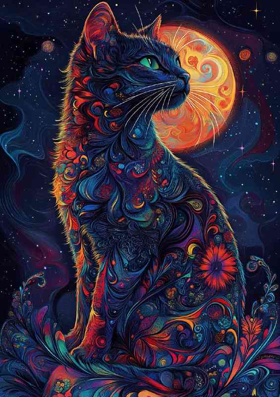 Beautiful cat in the moon intricate