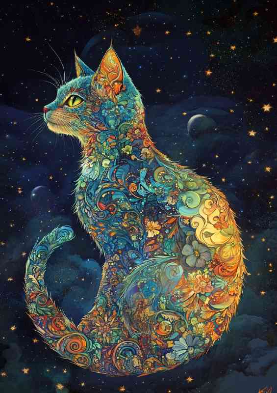Beautiful cat in the moon intricate patterns