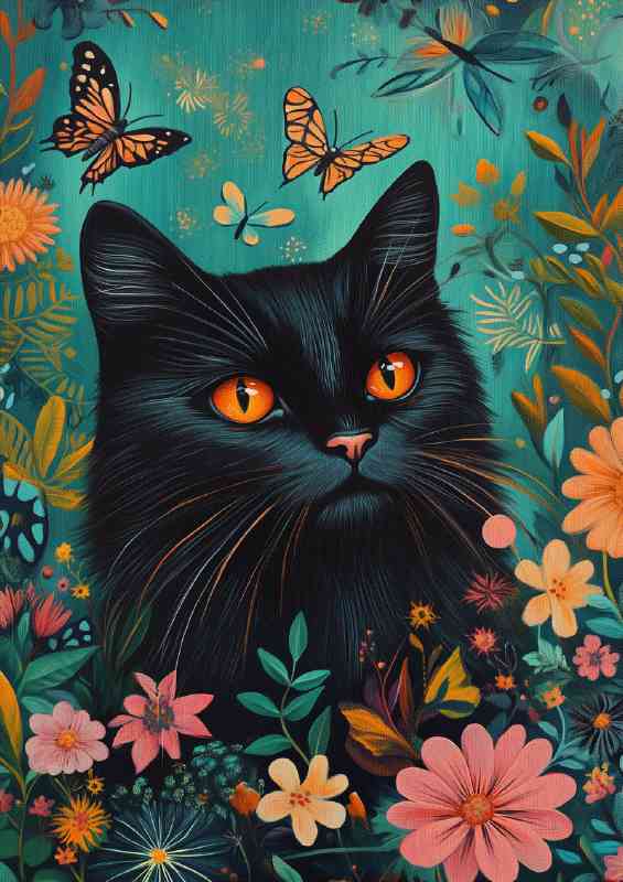 Black cat head buttierflies and flowers