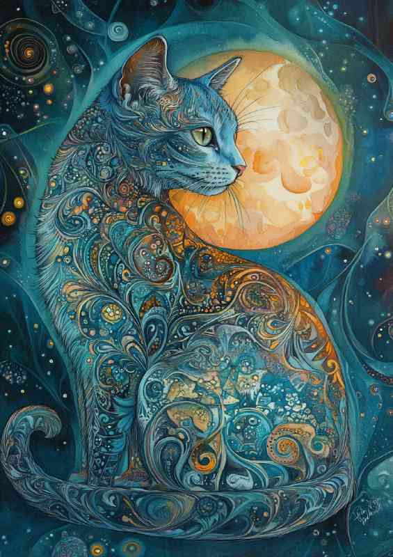 Cat and the full moon