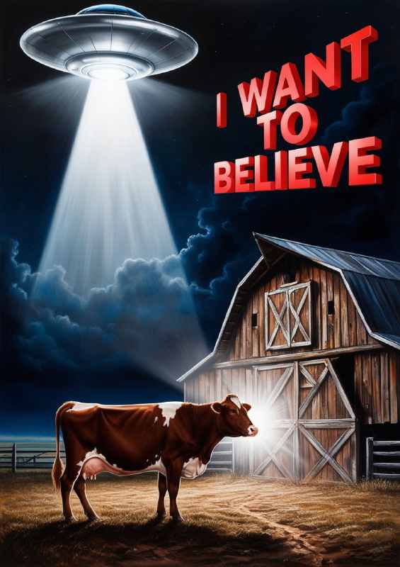 Cow and the ufo at night